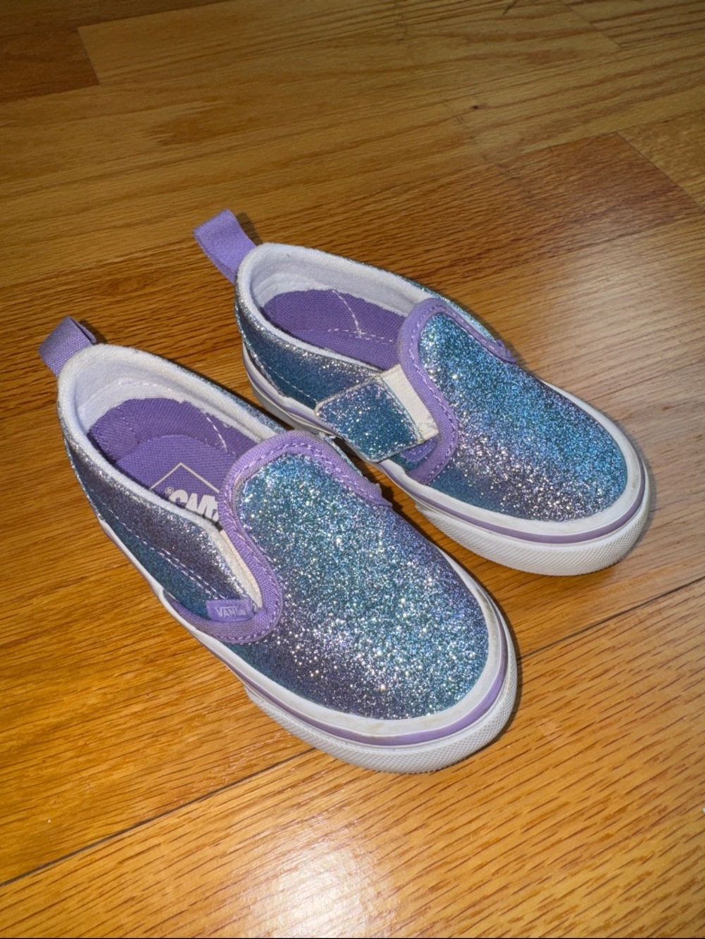 Vans Kids Glitter Slip-On Sneakers in Purple and Blue